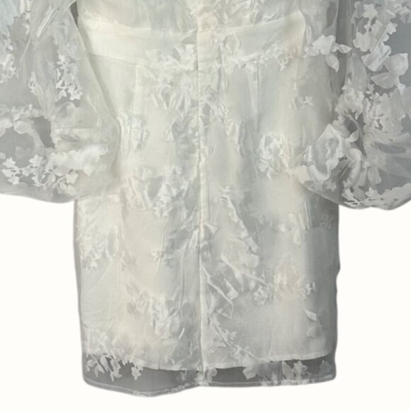 Lulus Dramatic Energy White Floral Burnout Balloon Sleeve Mini Dress Size Small - Picture 10 of 13